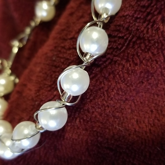 Pearl Wire Bangle Bracelet With Gold Bead Accents - Picture 2 of 10